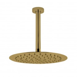 10 inch Super-slim Round Brushed Yellow Gold Rainfall Shower Head w 300mm Ceiling Mounted Shower Arm 10 inch Super-slim Round Brushed Yellow Gold Rainfall Shower Head w 300mm Ceiling Mounted Shower Arm